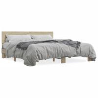 Bedframe bewerkt hout metaal sonoma eikenkleurig 200x200 cm - thumbnail