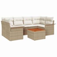 Tuinbankenset met kussen 7 pcs Beige poly rattan - thumbnail