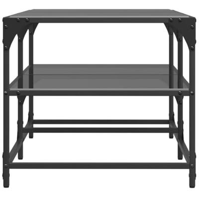 Salontafel met zwart glazen blad 98,5x50x45 cm staal