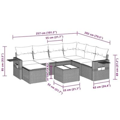 8-delige Loungeset met kussens poly rattan lichtgrijs