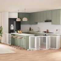 Hondenhek inklapbaar met deur 9 panelen 450 cm populierhout wit - thumbnail