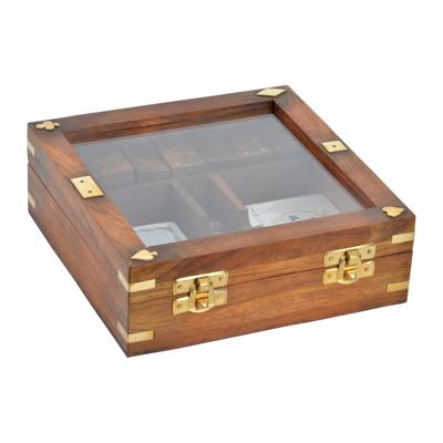 Houten spel DKD Home Decor Sheesham Bruin Gouden 17 x 17 x 5,5 cm 4 Onderdelen