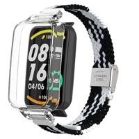 By Qubix - Braided nylon bandje met case - Zwart met wit - Xiaomi Smart band 7 Pro - thumbnail
