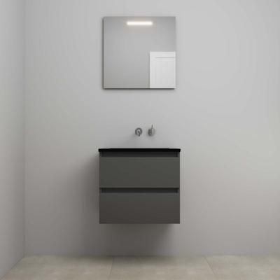On-Line Badkamermeubelset - 60 cm - Voorgemonteerd - Ladestructuur - Acryl Wastafel - zonder Kraangat - Spiegel met LED-Verlichting - Mat Antraciet