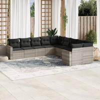 10-delige Loungeset met kussens poly rattan lichtgrijs - thumbnail