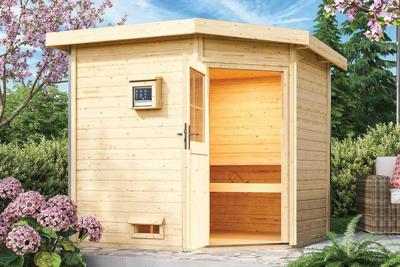 Karibu | Mikka Buitensauna | Klassieke Deur | Kachel 9 kW Externe Bediening Karibu | Mikka Buitensauna | Klassieke Deur | Kachel 9 kW Externe Bediening