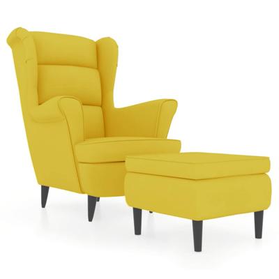 Fauteuil met voetenbank fluweel mosterdgeel