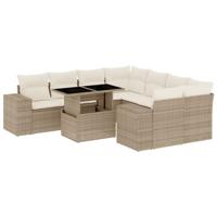 9-delige Loungeset met kussens poly rattan beige - thumbnail