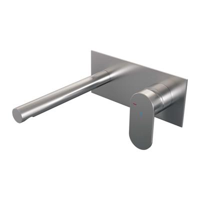 Inbouw Wastafelmengkraan Brauer Brushed Edition Coldstart Rechte Uitloop Platte Hendel Rechts Geborsteld RVS PVD Met Afdekplaat