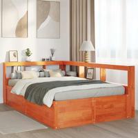 Bed met boekenkast zonder matras grenenhout wasbruin 135x190 cm - thumbnail