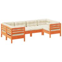 6-delige Loungeset met kussens massief grenenhout wasbruin - thumbnail
