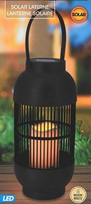 ProGarden lantaarn met kaars solar led rattan zwart - thumbnail