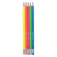 Bruynzeel grafietpotlodenset neon, 5 hb potloden met gum - thumbnail
