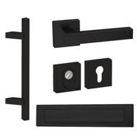 Hardbrass Voordeurset vierkant met greep Toronto 460mm schuin SKG3 met kerntrekbeveiliging - zwart - thumbnail