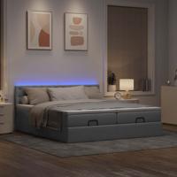 Ottoman bed met matrassen en LED's 180x200cm stof lichtgrijs - thumbnail