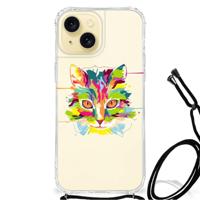 Apple iPhone 15 Stevig | Bumper Hoesje | Cat Color - thumbnail