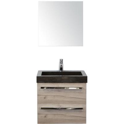 Seville Badmeubelset 60 cm - Craft Oak - Wastafel Hardsteen Wit Lucca met Spiegel