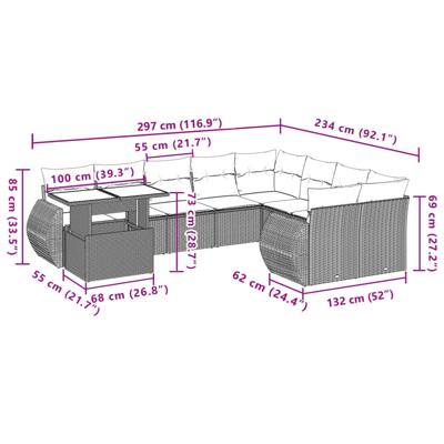 10-delige Loungeset met kussens poly rattan zwart - thumbnail