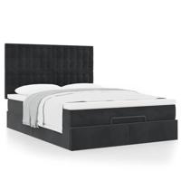 Ottoman bed met matrassen 140x190cm fluweel zwart - thumbnail