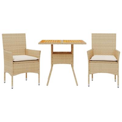 3-delige Tuinset met kussens poly rattan en glas beige