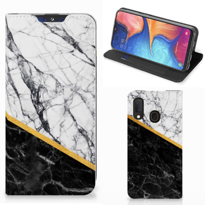 Samsung Galaxy A20e | Standcase | Marmer Wit Zwart - Origineel Cadeau Man Samsung Galaxy A20e | Standcase | Marmer Wit Zwart - Origineel Cadeau Man