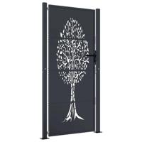 VidaXL Poort 100x175 cm met boomontwerp staal antracietkleurig - thumbnail
