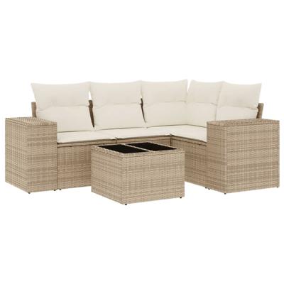 4-delige Loungeset met kussens poly rattan beige