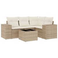 4-delige Loungeset met kussens poly rattan beige - thumbnail