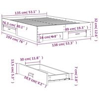 Bedframe met lades bewerkt hout bruin eikenkleurig 135x190 cm - thumbnail