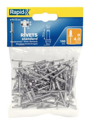 Rapid blindklinknagel alu 4.0x12mm (100st) Rapid blindklinknagel alu 4.0x12mm (100st)