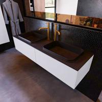 Badkamermeubelset Mondiaz Erin 150 cm met 2 Lades met RIDGE Wastafel Dubbel Urban met 2 kraangaten Greeploos Mat Cale - thumbnail