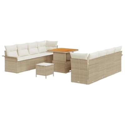 Tuinbankenset met kussen 11 pcs Beige poly rattan