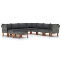 9-delige Loungeset met kussens poly rattan grijs - thumbnail