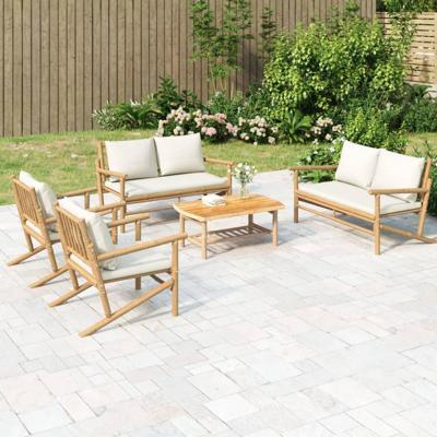 5-delige Loungeset met kussens bamboe crèmewit