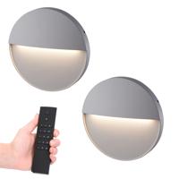 2x Gary LED Wandlamp - Dimbaar - Grijs - 6 Watt 280 lumen - 3000K warm wit - IP54 waterdicht - Incl. dimmer met afstandsbediening - thumbnail