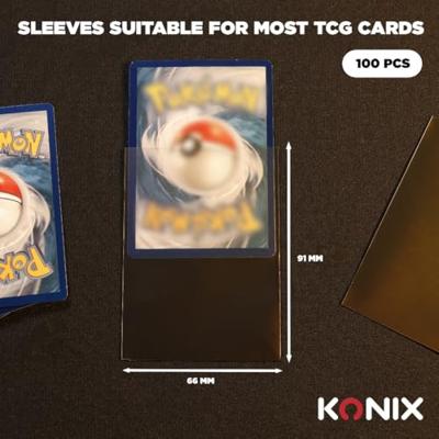 Kaarthoesjes - Konix - 100 hoesjes - Matte hoesjes 66 x 91 mm voor wedstrijden - Magic The Gathering, Pokémon - Zwart
