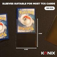Kaarthoesjes - Konix - 100 hoesjes - Matte hoesjes 66 x 91 mm voor wedstrijden - Magic The Gathering, Pokémon - Zwart - thumbnail