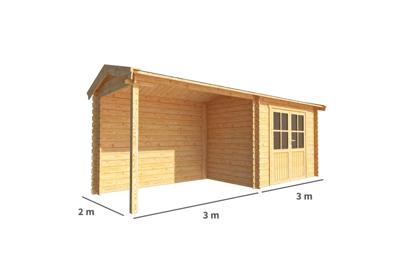 Blokhut, tuinhuisje met overkapping Fenna-Ela 600 cm bij 200 cm diep zadeldak Warentuin Collection - Warentuin collection