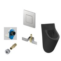 Urinoir Set Salenzi Hung Achterinlaat Mat Zwart met TECE Solid Drukplaat Metaal - thumbnail