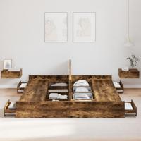 Opbergbedframe met lade Gerookt eiken 200 x 200 cm Bewerkt hout - thumbnail