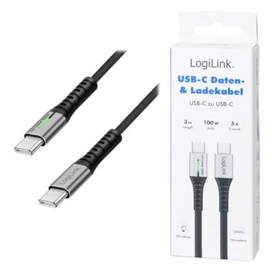 LogiLink CU0425 USB-C-kabel USB 2.0 USB-C stekker 3.00 m Zwart Met LED, Stekker past op beide manieren