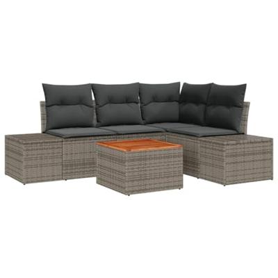 Tuinbankenset met kussen 5 pcs Grijs poly rattan