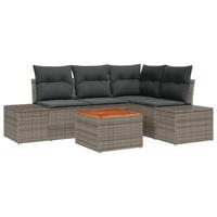 Tuinbankenset met kussen 5 pcs Grijs poly rattan - thumbnail