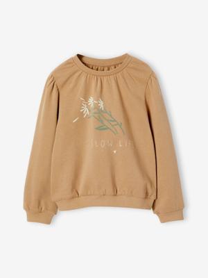 Romantisch sweatshirt met bloemmotief en flatlockdetails taupe