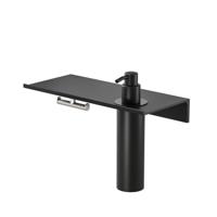 Planchet met Zeepdispenser 200 ml en Handdoekhaak Geesa Leev 28 cm RVS geborsteld Zwart - thumbnail