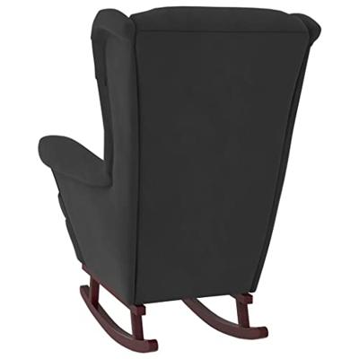 Schommelstoel met massief rubberwood poten fluweel zwart - thumbnail