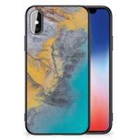 iPhone X | Xs Marmeren Print Telefoonhoesje Marble Blue Gold - thumbnail