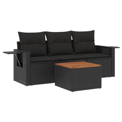 4-delige Loungeset met kussens poly rattan zwart 4-delige Loungeset met kussens poly rattan zwart