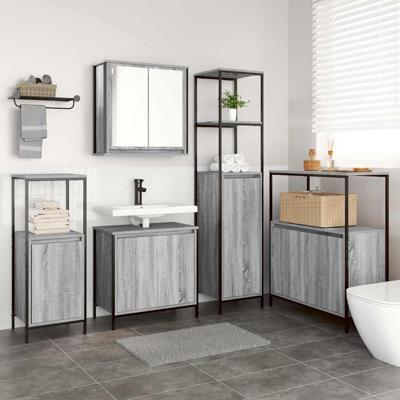 Badkamermeubelset 5 pcs Grijs Sonoma en Zwart Bewerkt hout