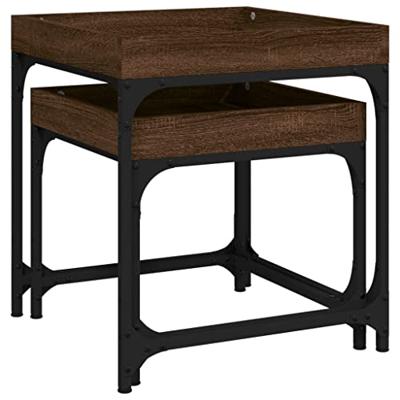 Bijzettafels 2 st bewerkt hout bruineikenkleurig Bijzettafels 2 st bewerkt hout bruineikenkleurig